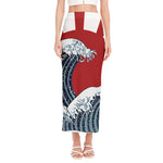 The Great Kanagawa Wave Print Side Slit Maxi Skirt