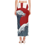 The Great Kanagawa Wave Print Side Slit Maxi Skirt