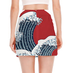 The Great Kanagawa Wave Print Side Slit Mini Skirt