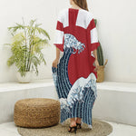 The Great Kanagawa Wave Print Silk V-Neck Kaftan Dress