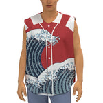 The Great Kanagawa Wave Print Sleeveless Baseball Jersey