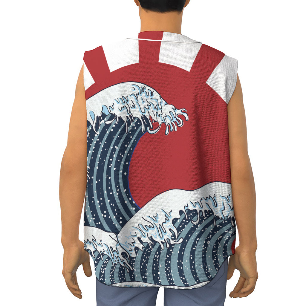 The Great Kanagawa Wave Print Sleeveless Baseball Jersey
