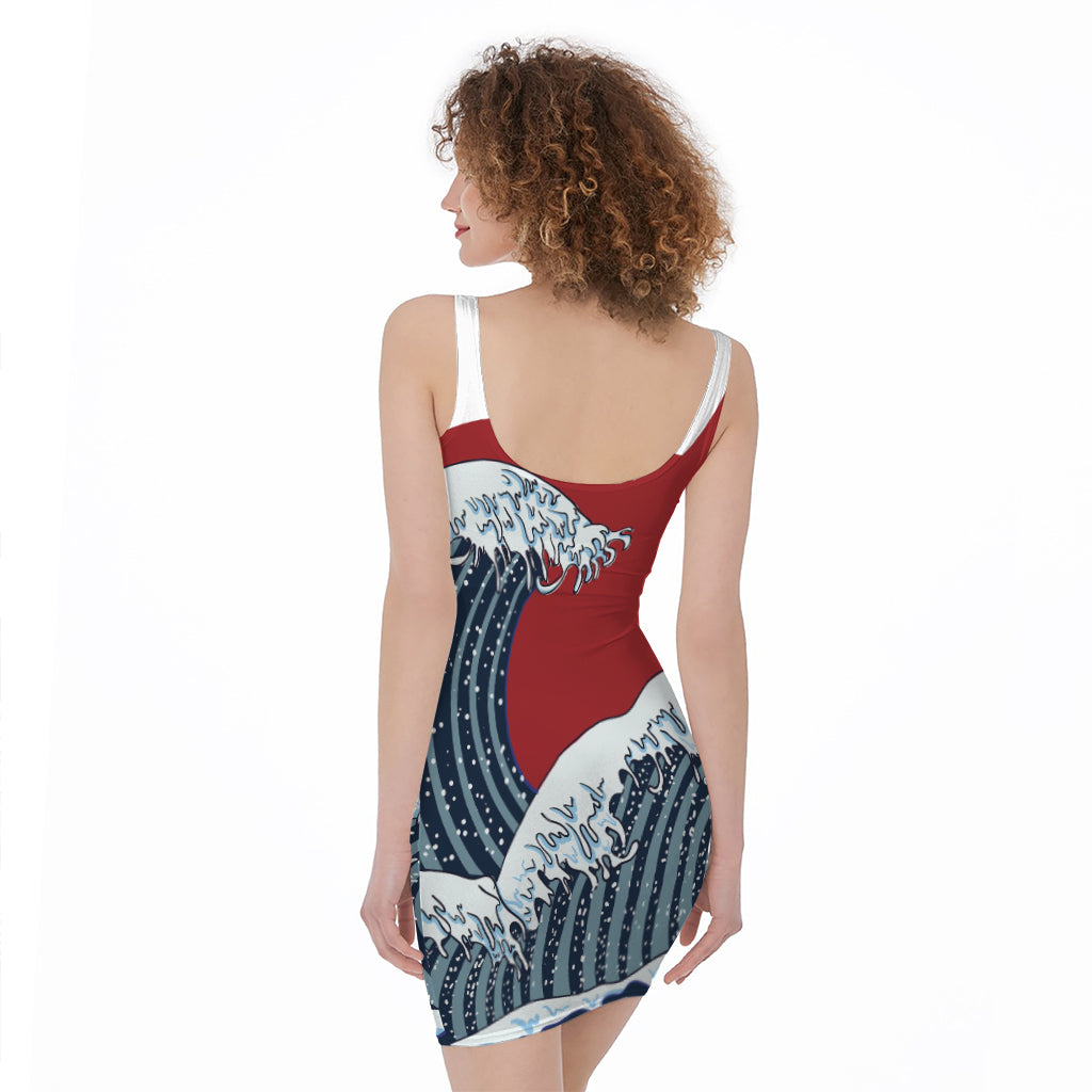 The Great Kanagawa Wave Print Sleeveless Bodycon Dress
