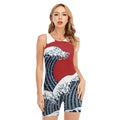 The Great Kanagawa Wave Print Sleeveless One Piece Swimsuit
