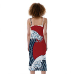 The Great Kanagawa Wave Print Slim Fit Midi Cami Dress