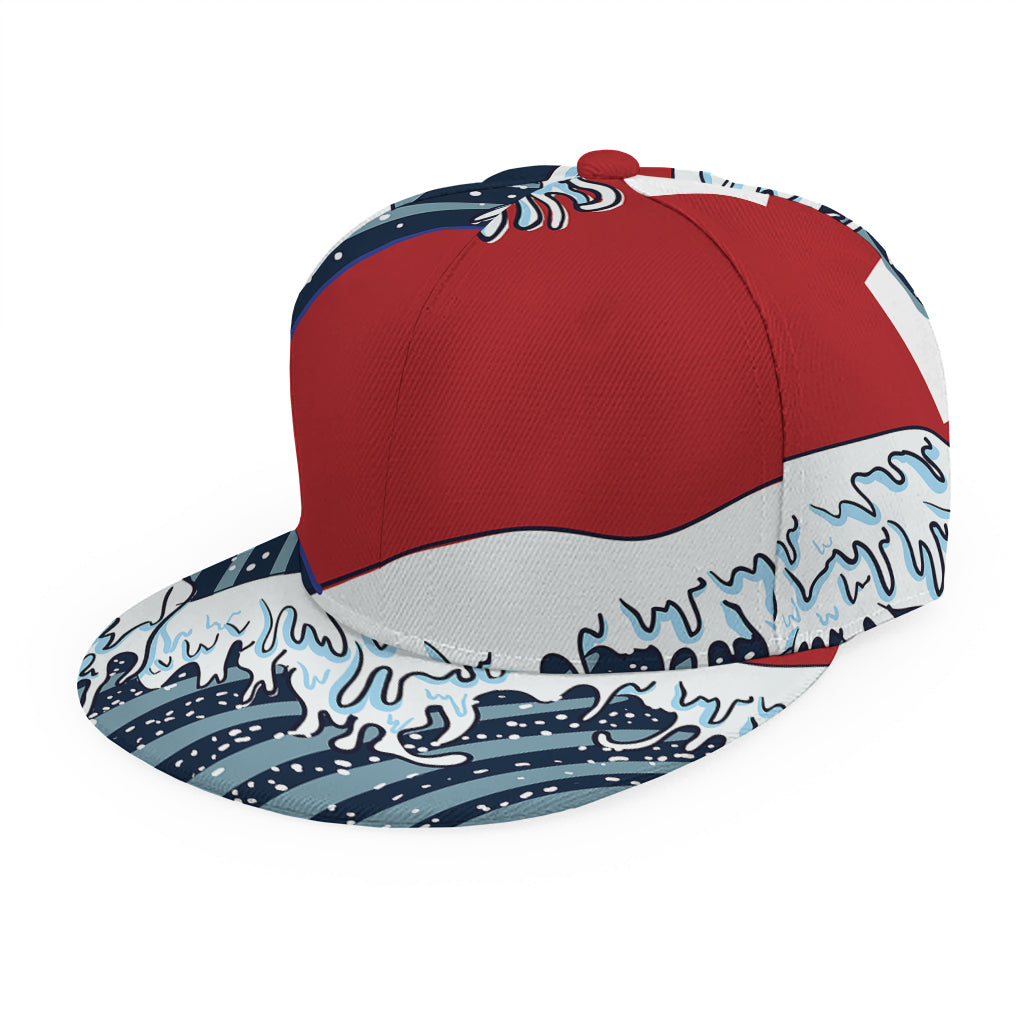 The Great Kanagawa Wave Print Snapback Cap
