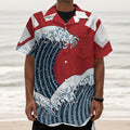 The Great Kanagawa Wave Print Textured Short Sleeve Shirt
