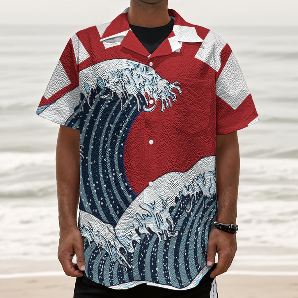 The Great Kanagawa Wave Print Textured Short Sleeve Shirt