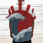 The Great Kanagawa Wave Print Textured Short Sleeve Shirt