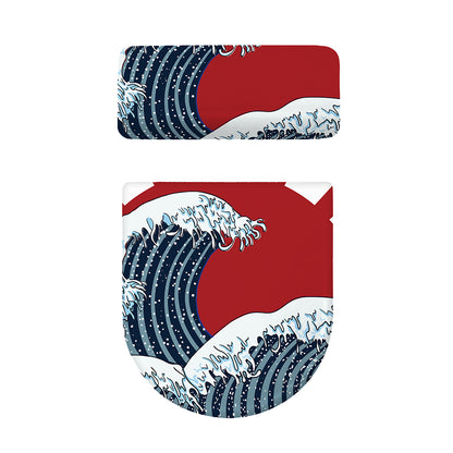 The Great Kanagawa Wave Print Toilet Lid And Tank Cover Set