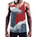 The Great Kanagawa Wave Print Men's Workout Tank Top