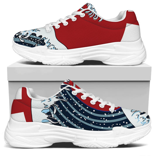 The Great Kanagawa Wave Print White Chunky Shoes