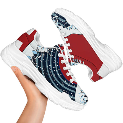 The Great Kanagawa Wave Print White Chunky Shoes