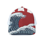 The Great Kanagawa Wave Print White Mesh Trucker Cap