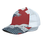 The Great Kanagawa Wave Print White Mesh Trucker Cap