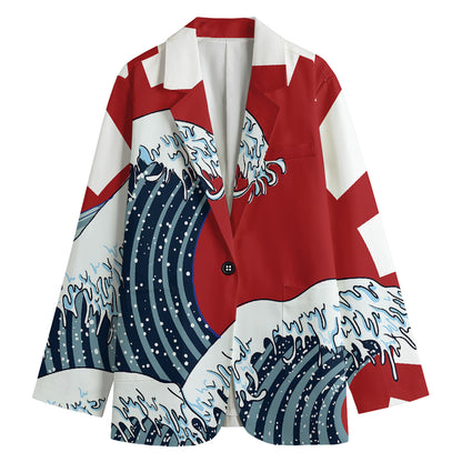 The Great Kanagawa Wave Print Women's Blazer