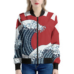 The Great Kanagawa Wave Print Women's Bomber Jacket