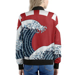 The Great Kanagawa Wave Print Women's Bomber Jacket