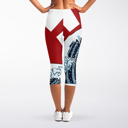 The Great Kanagawa Wave Print Women's Capri Leggings