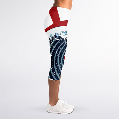 The Great Kanagawa Wave Print Women's Capri Leggings