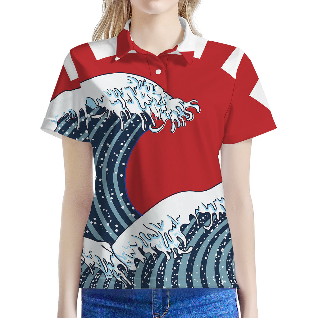 The Great Kanagawa Wave Print Women's Polo Shirt