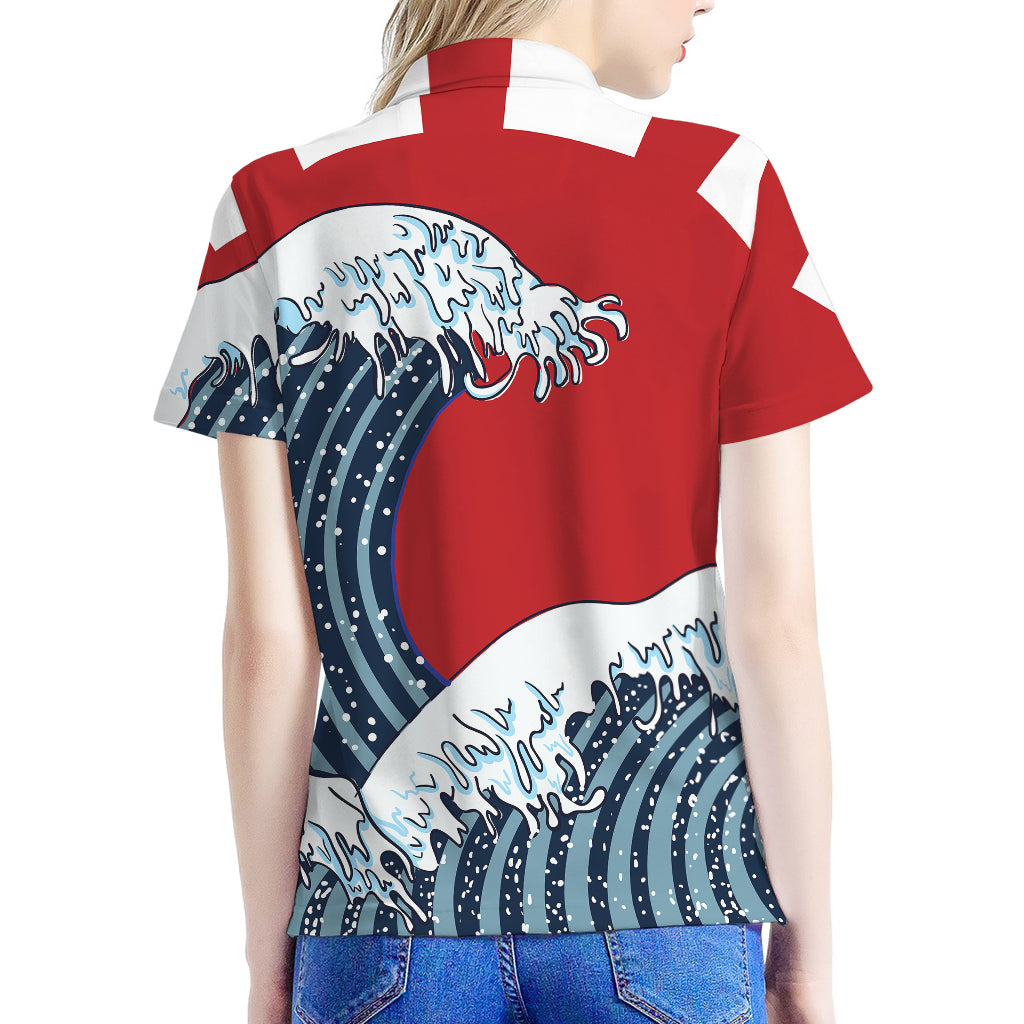 The Great Kanagawa Wave Print Women's Polo Shirt