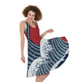 The Great Kanagawa Wave Print Sleeveless Knee Length Dress