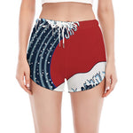 The Great Kanagawa Wave Print Women's Split Running Shorts