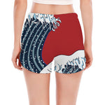The Great Kanagawa Wave Print Women's Split Running Shorts