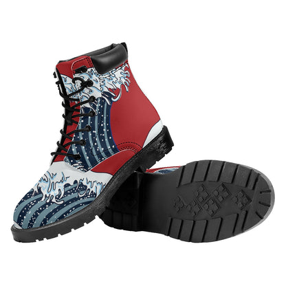 The Great Kanagawa Wave Print Work Boots