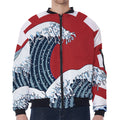 The Great Kanagawa Wave Print Zip Sleeve Bomber Jacket