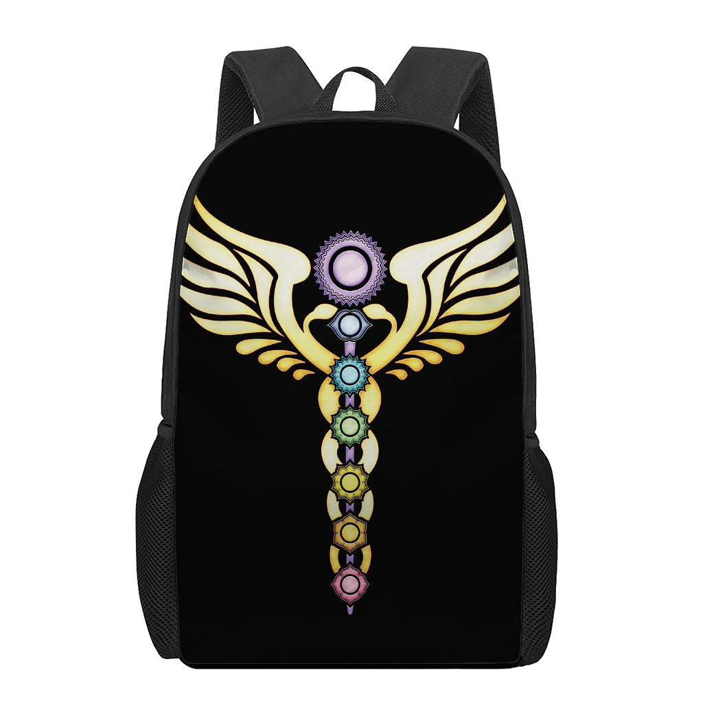The Seven Chakras Caduceus Print 17 Inch Backpack