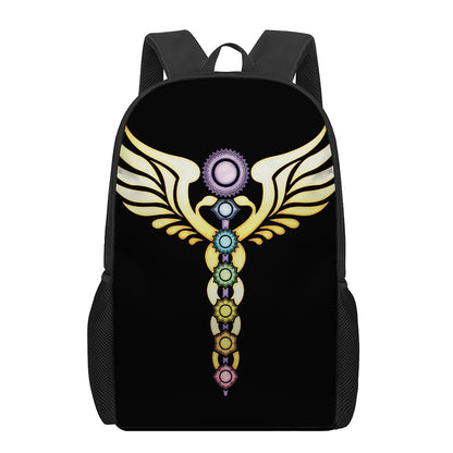 The Seven Chakras Caduceus Print 17 Inch Backpack