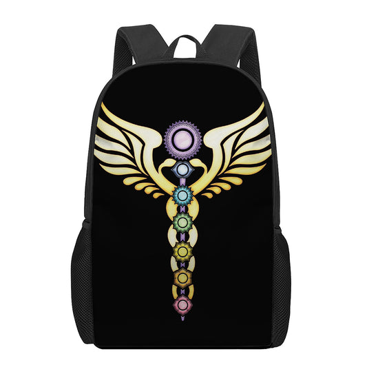 The Seven Chakras Caduceus Print 17 Inch Backpack