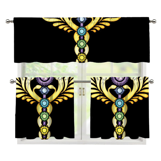 The Seven Chakras Caduceus Print 3 Piece Kitchen Curtains