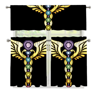 The Seven Chakras Caduceus Print 3 Piece Kitchen Curtains