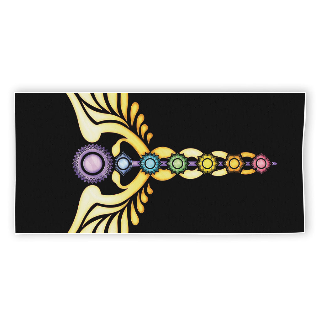 The Seven Chakras Caduceus Print Beach Towel