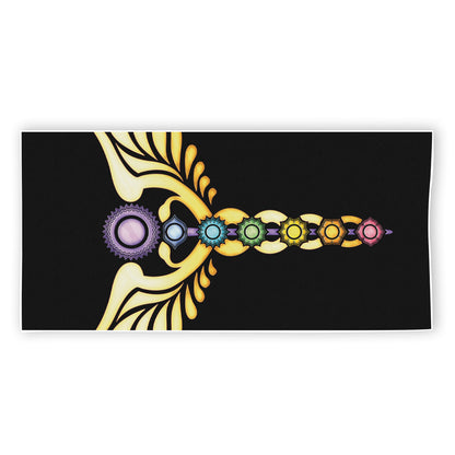 The Seven Chakras Caduceus Print Beach Towel