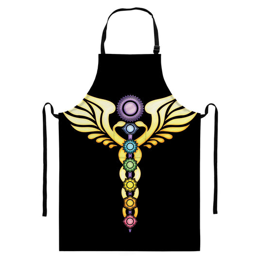 The Seven Chakras Caduceus Print Bib Apron With Pocket