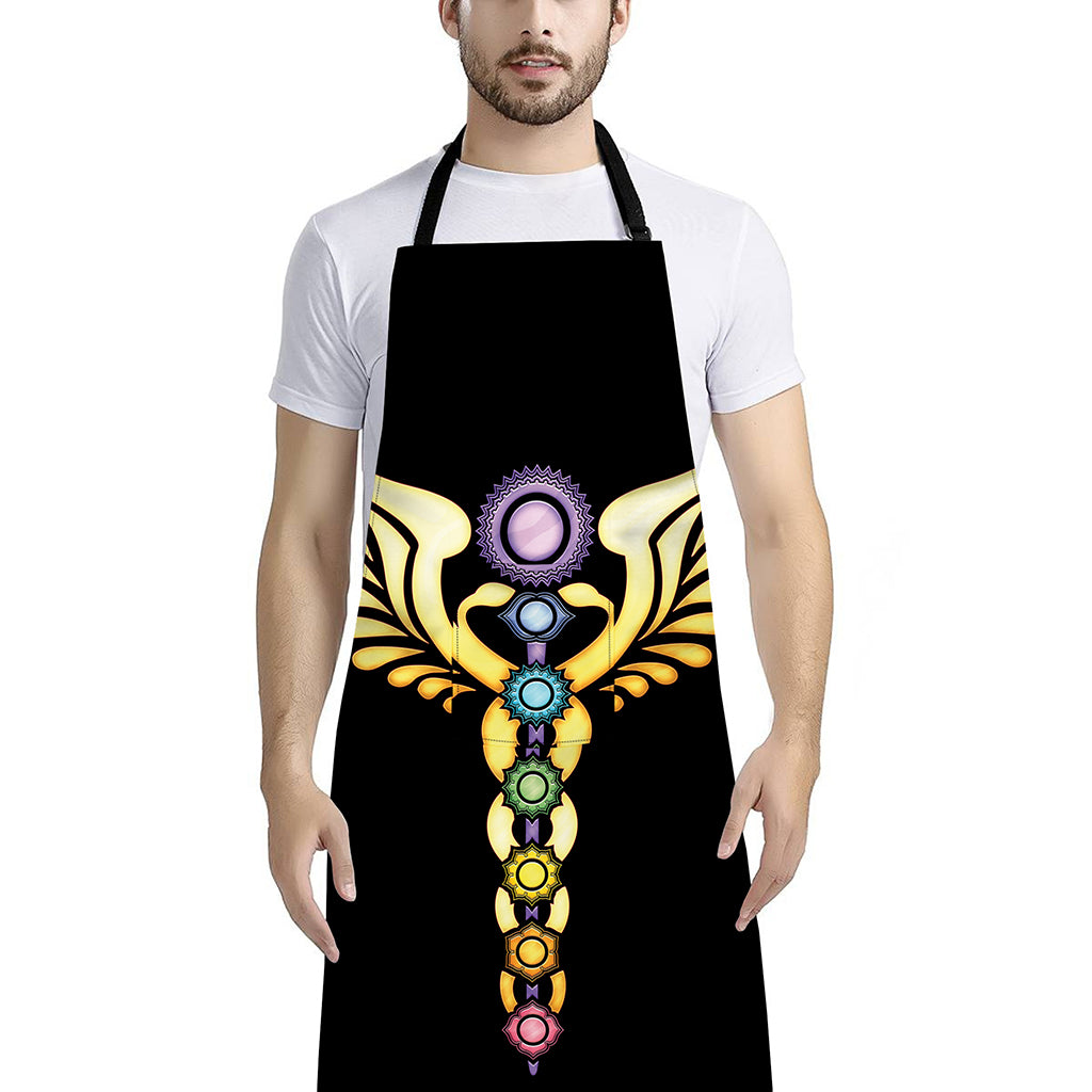 The Seven Chakras Caduceus Print Bib Apron With Pocket
