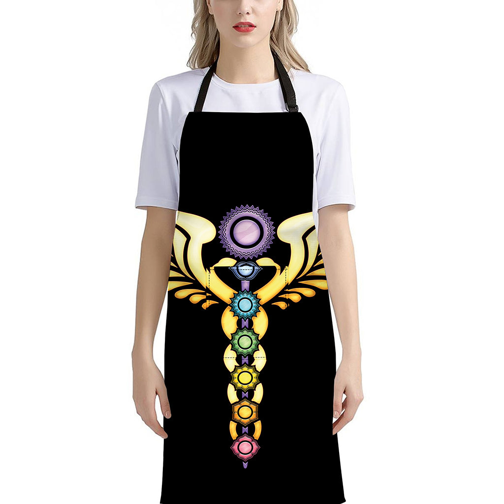 The Seven Chakras Caduceus Print Bib Apron With Pocket