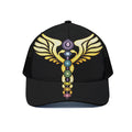 The Seven Chakras Caduceus Print Black Mesh Trucker Hat