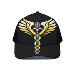 The Seven Chakras Caduceus Print Black Mesh Trucker Cap