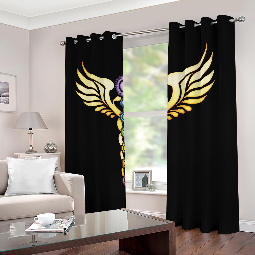 The Seven Chakras Caduceus Print Blackout Grommet Curtains