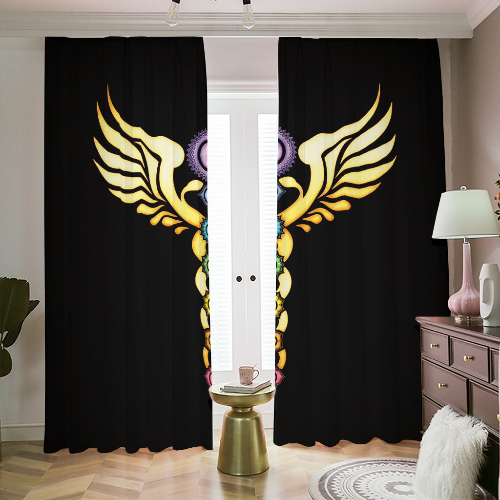 The Seven Chakras Caduceus Print Blackout Pencil Pleat Curtains