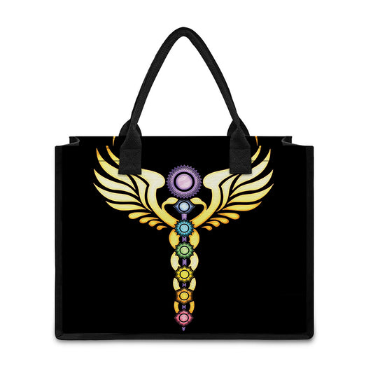 The Seven Chakras Caduceus Print Canvas Tote Bag