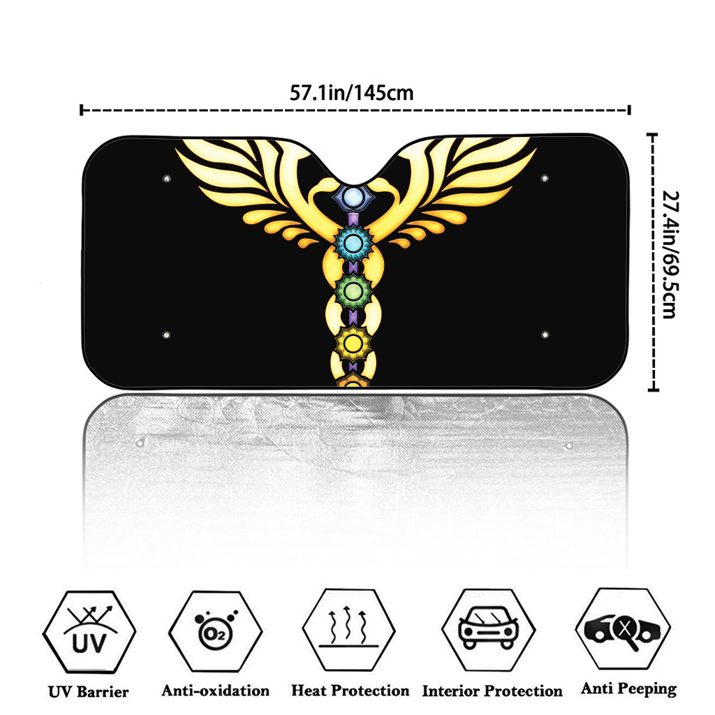 The Seven Chakras Caduceus Print Car Windshield Sun Shade