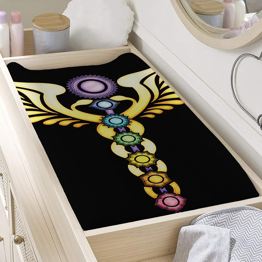 The Seven Chakras Caduceus Print Changing Pad Cover