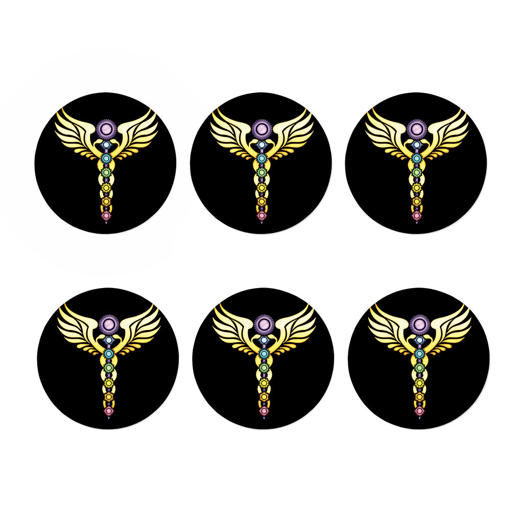 The Seven Chakras Caduceus Print Coaster Set