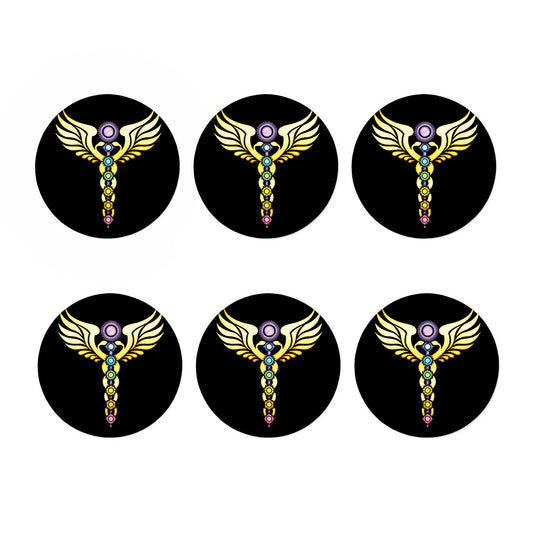 The Seven Chakras Caduceus Print Coaster Set